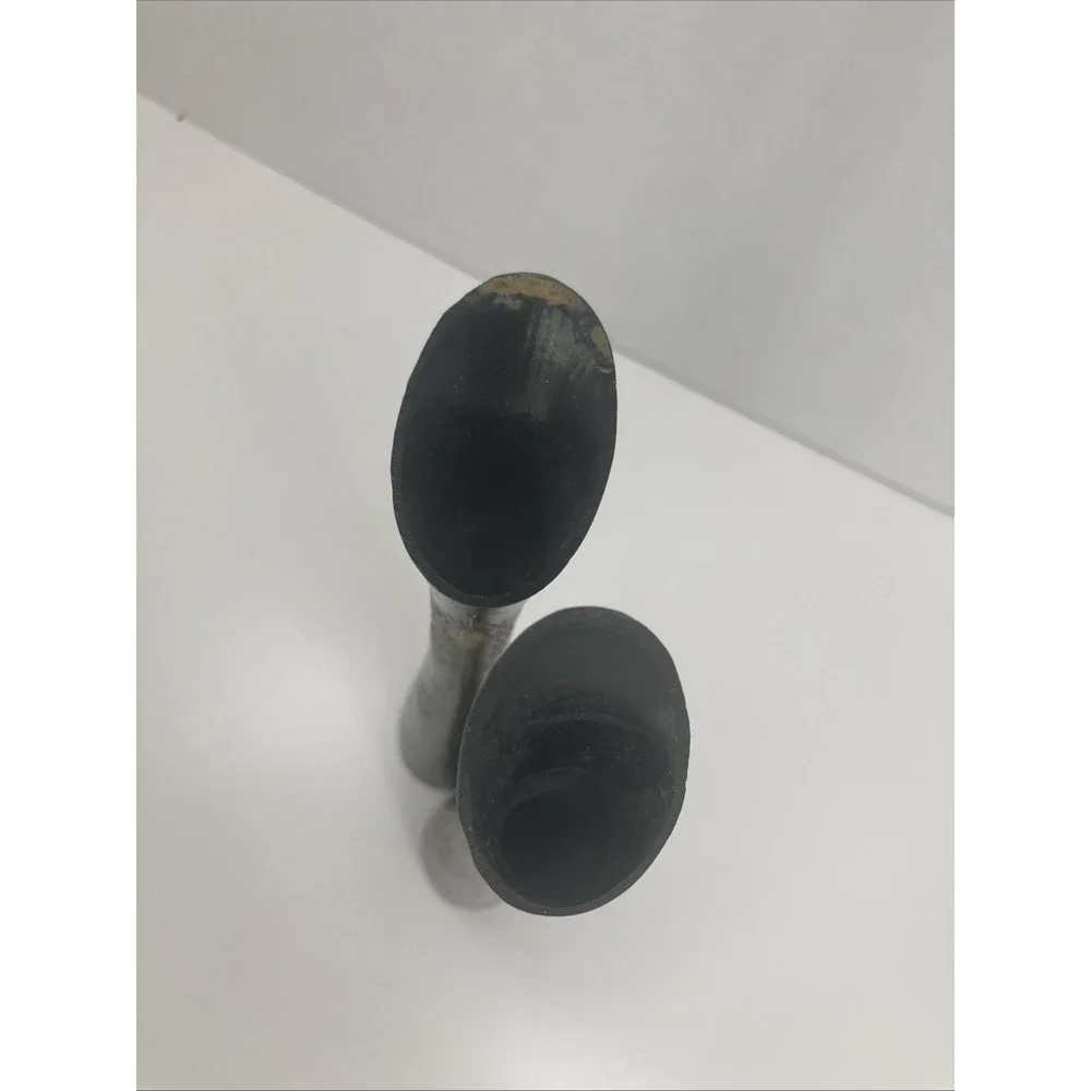 Set of 2 Vtg Solid Brass Black Gold Hand Etched Flower Design Vases 9.5 inch‎